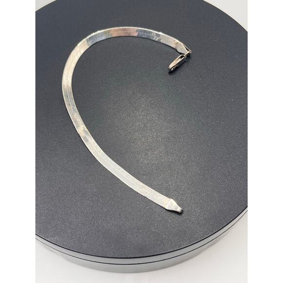 FAS 925 Italy Silver Herringbone Chain Hearts Diamond Pattern Bracelet Sz 7” - Picture 7 of 9